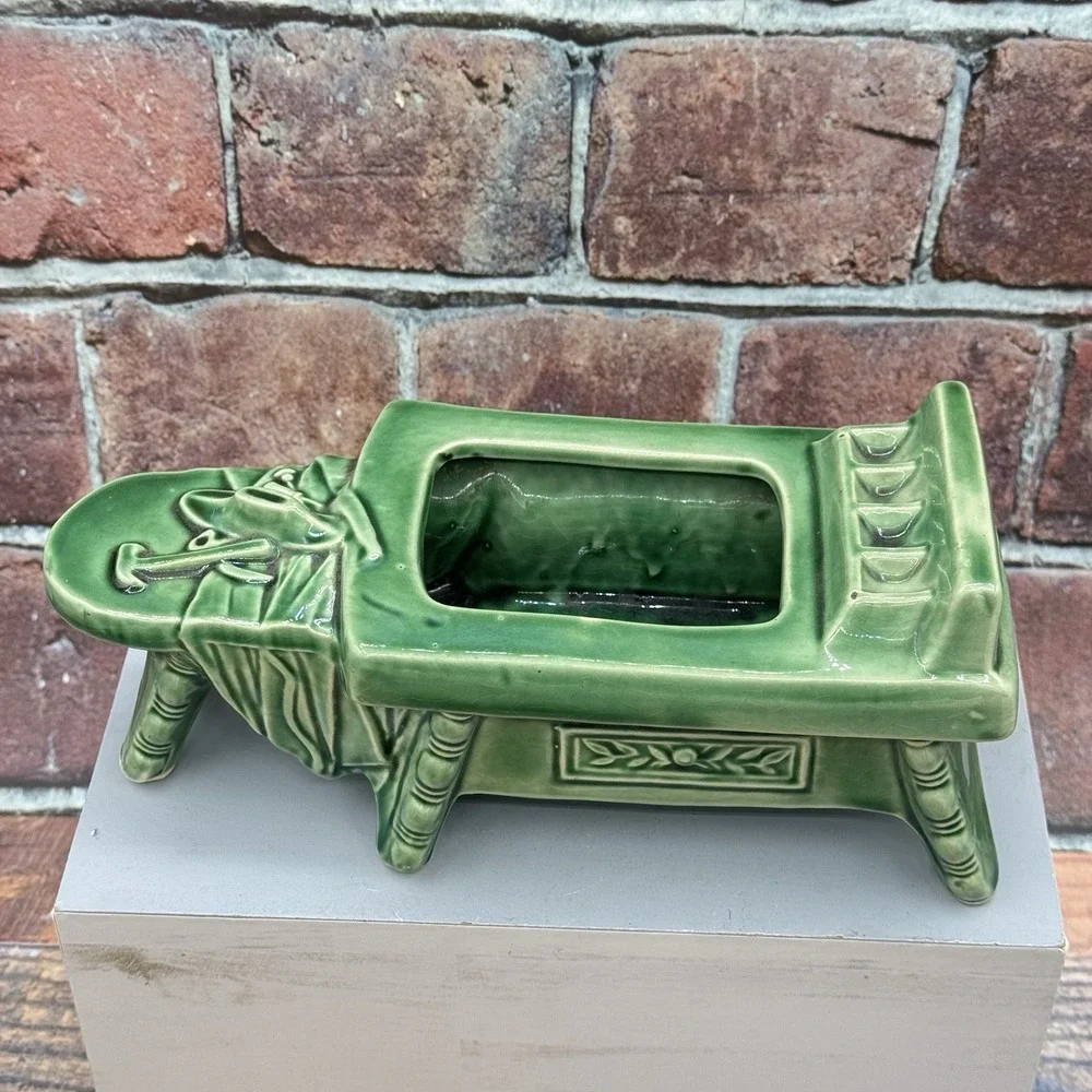 McCoy Cobbler's Work Bench Green Succulent Planter Dish USA MCM Vintage Pottery